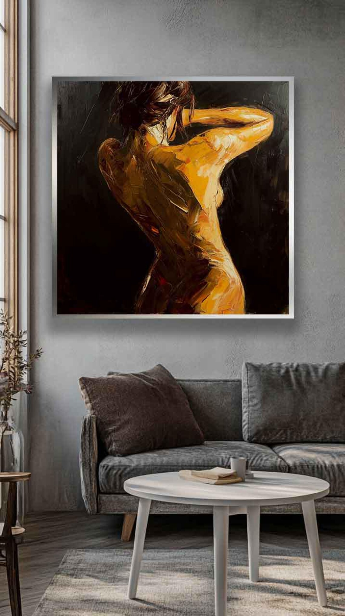 Golden Nude Woman Back Figure Dark Background Oil Painting Poster - Image 4