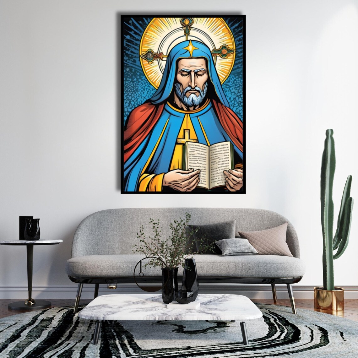 Saint Reading Open Bible Blue Red Robe Religious Wall Poster - Image 5