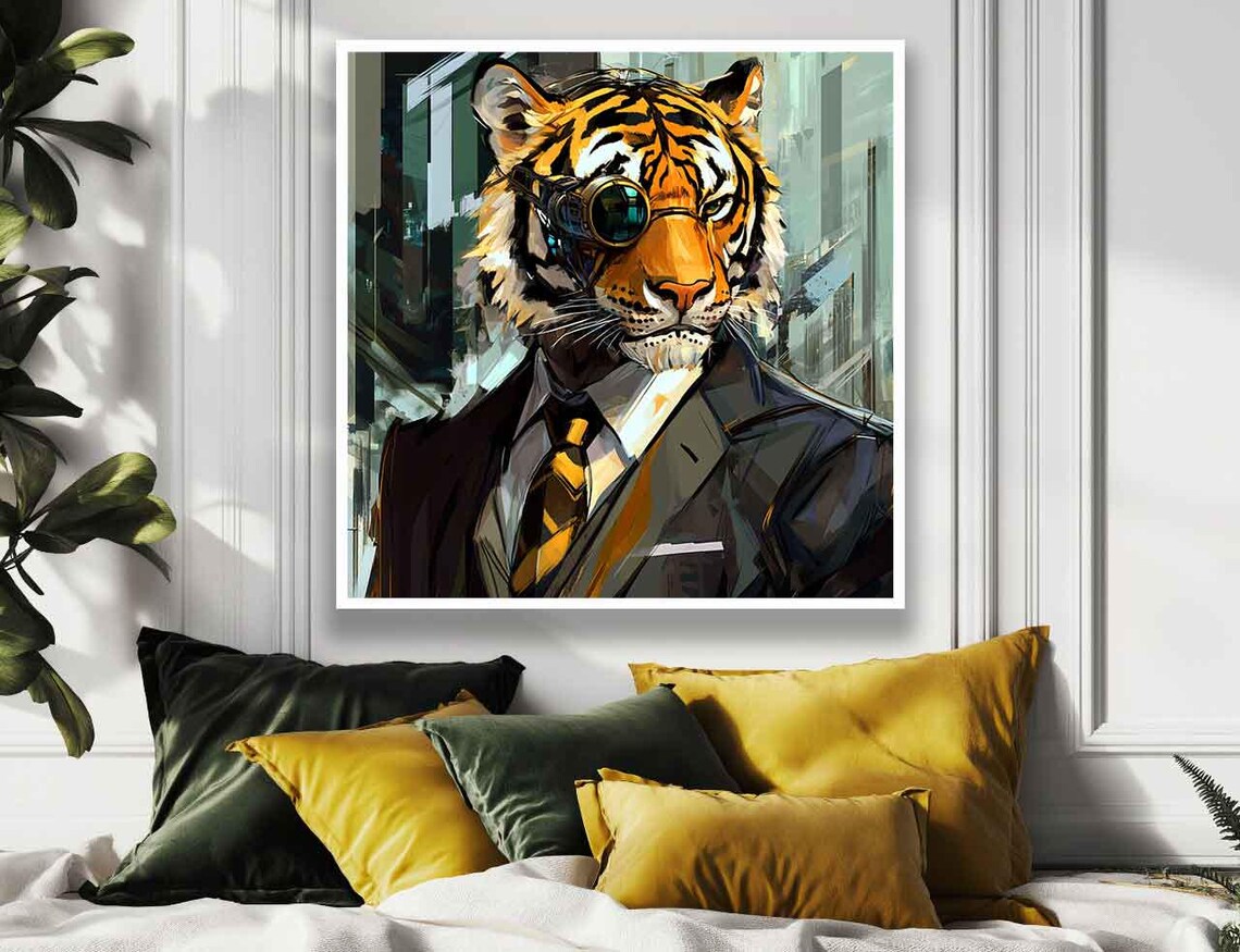 Dapper Tiger Gentleman in a Suit With a Monocle Funny Art Poster - Image 3
