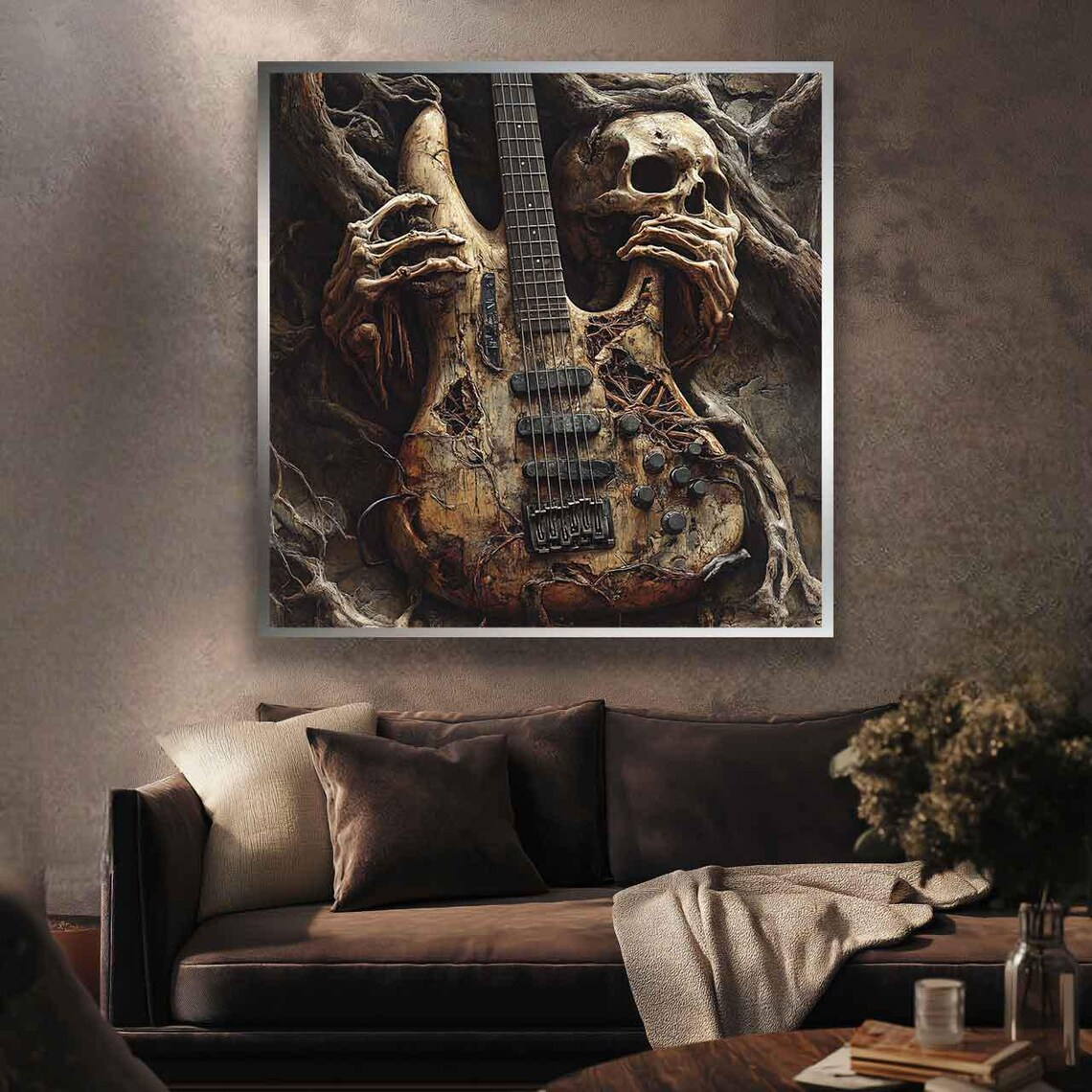 Dark Electric Guitar Entwined with Skeletal Hands and Skull Poster - Image 4