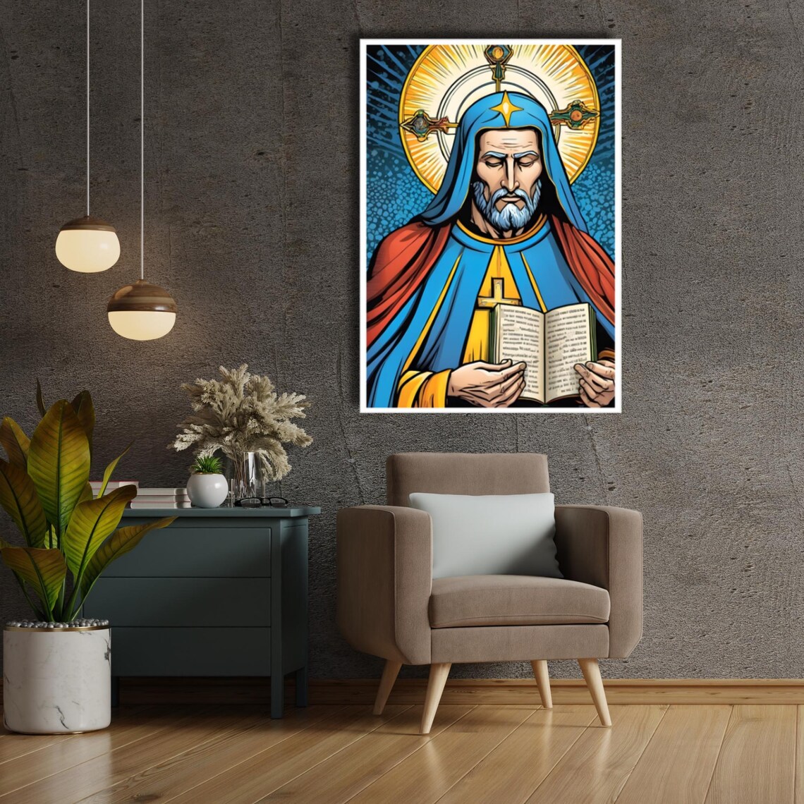 Saint Reading Open Bible Blue Red Robe Religious Wall Poster - Image 3