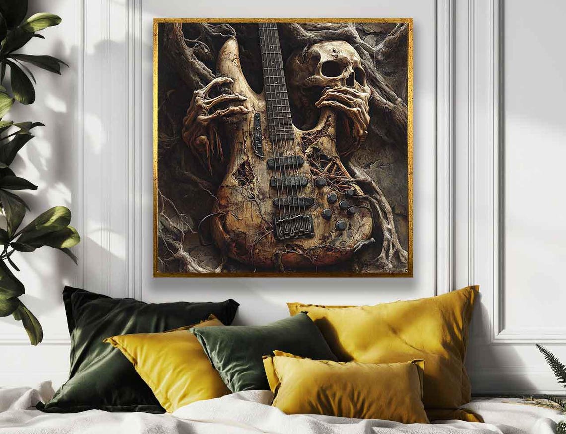 Guitar Wall Art Skull Dark Theme Guitar Wall Decor Guitar Wall Print Vintage Guitar Poster Musician Gift Idea - Image 2