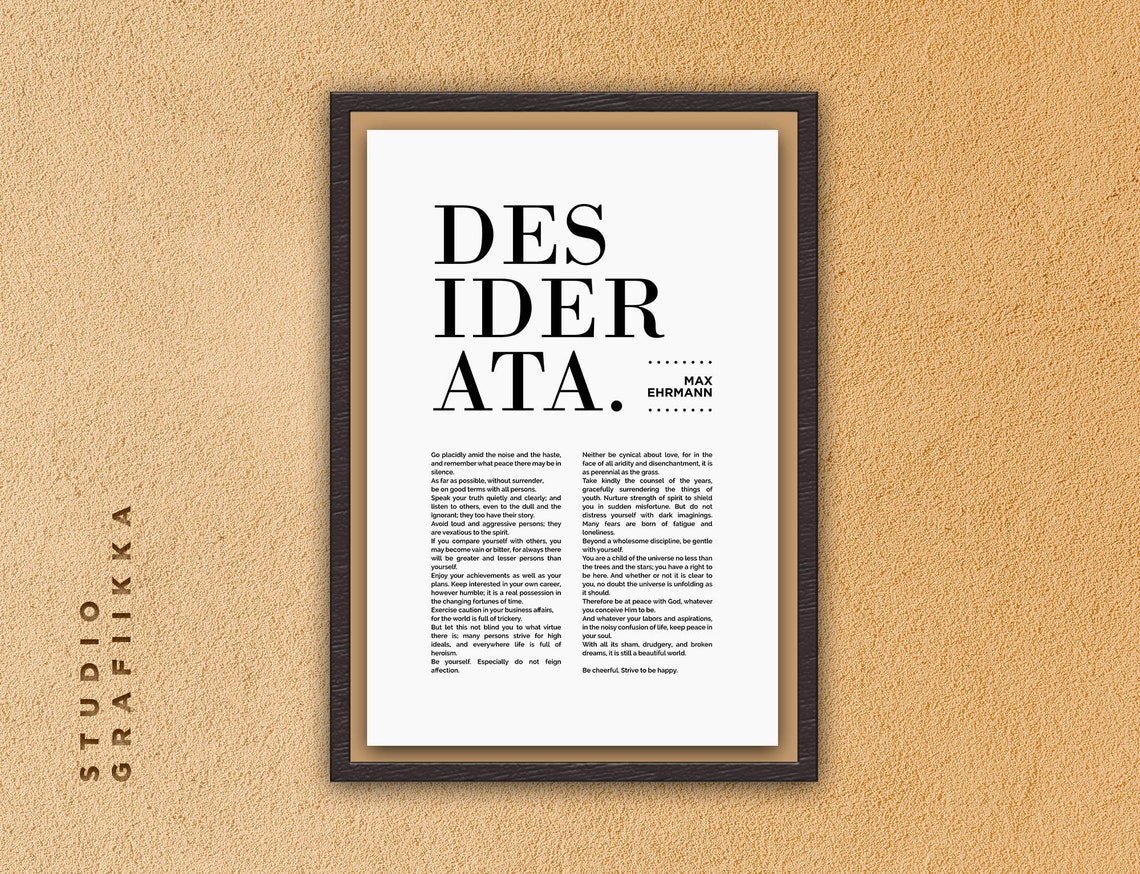 Desiderata Art Print Max Ehrmann Typographic Poster 6 Motivational Poem Literature Black And White Unframed Poster - Image 2