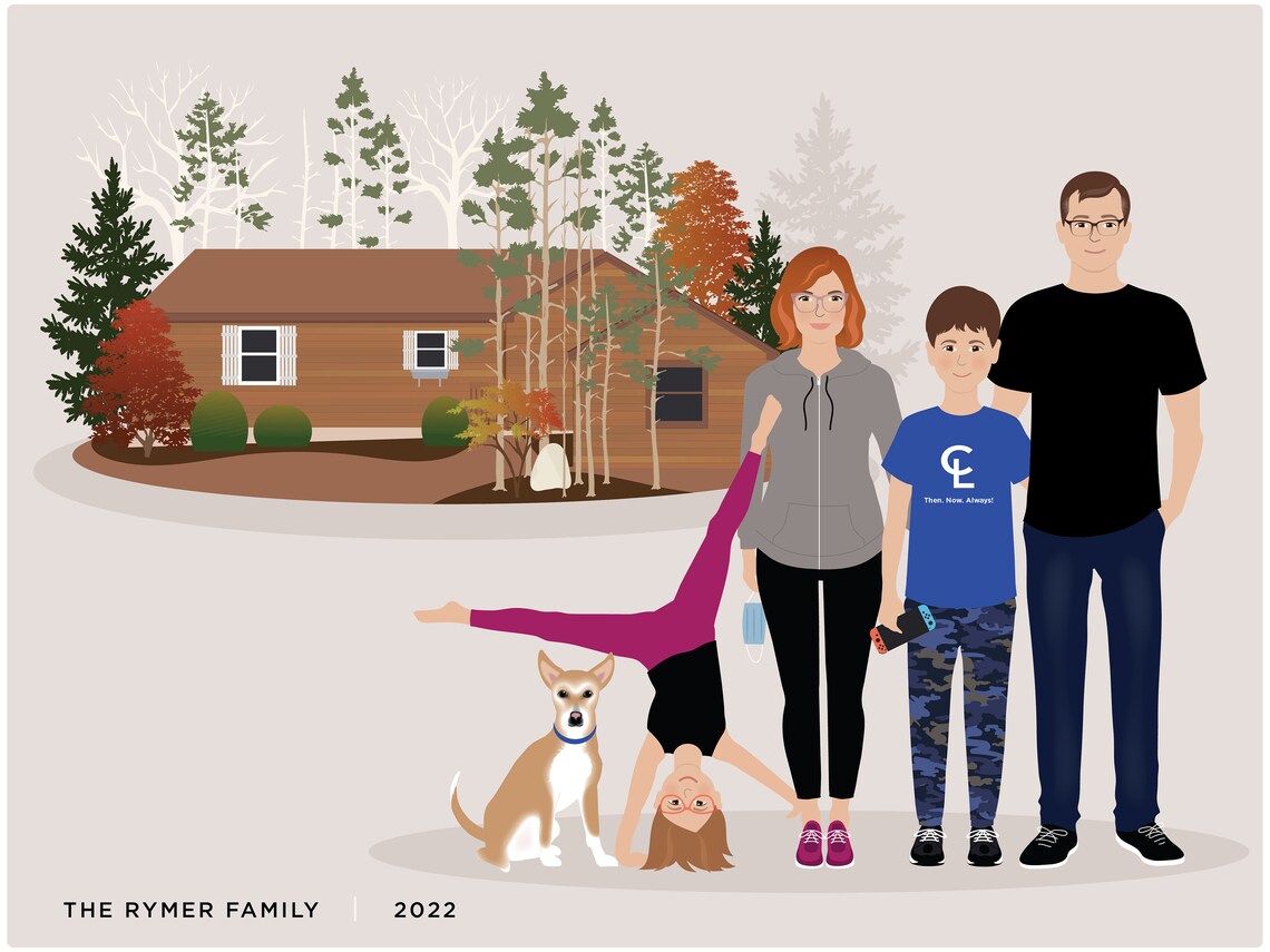 Family Drawing With House - Line Art Art Print - Image 5