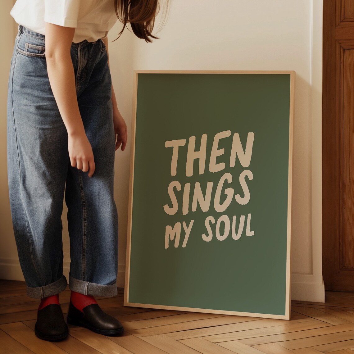 Then Sings My Soul Sage Green Cream Hymn Typography Poster Art - Image 3