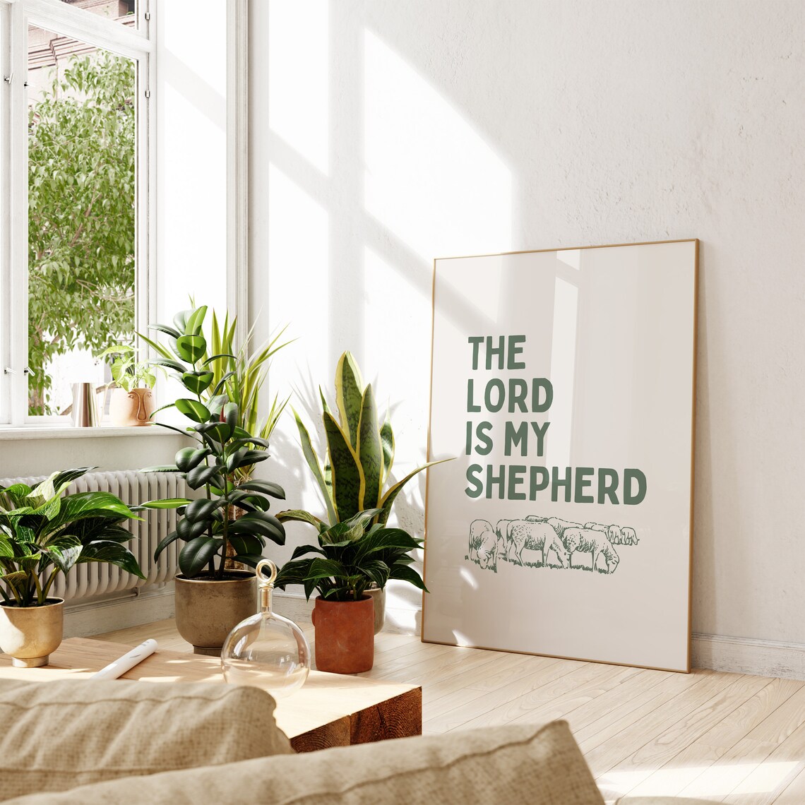 The Lord Is My Shepherd Sage Green Sheep Illustration Christian Wall Art - Image 2