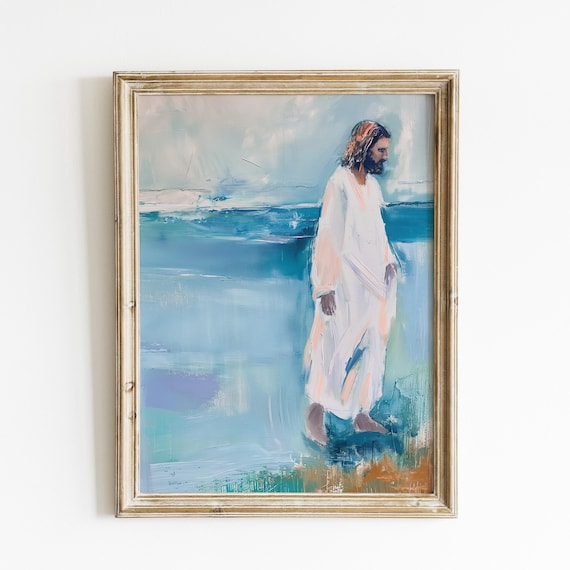 Jesus Walking By The Sea Abstract Impressionist Christian Faith Poster