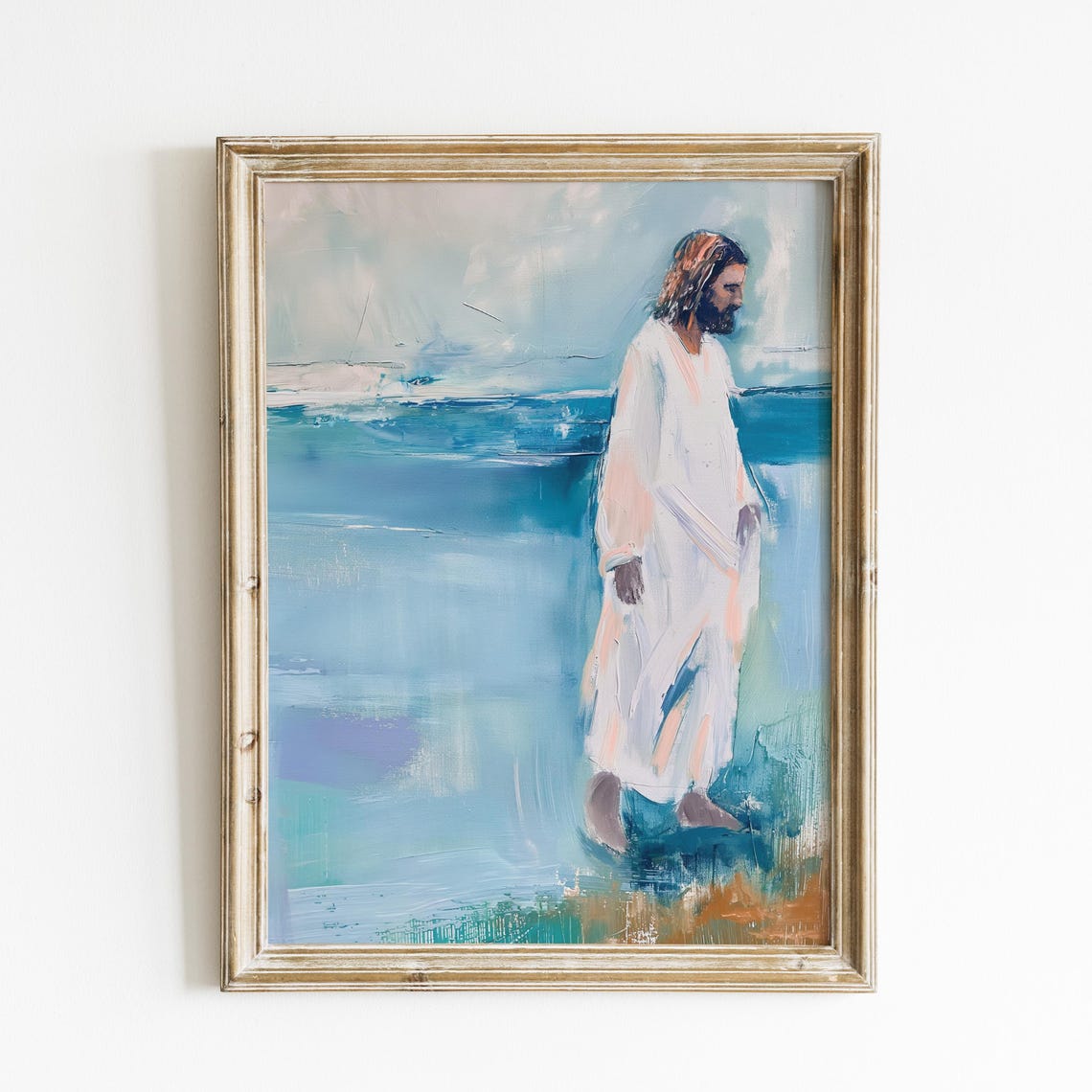 Jesus Walking By The Sea Abstract Impressionist Christian Faith Poster