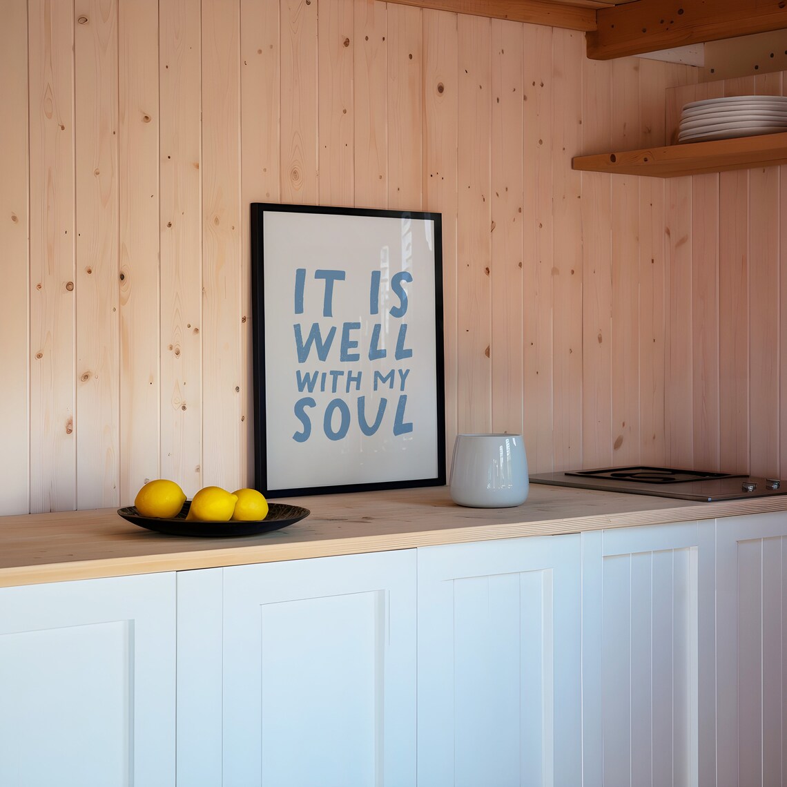 It Is Well With My Soul Dusty Blue Lettering Hymn Lyric Minimalist Faith Poster - Image 2