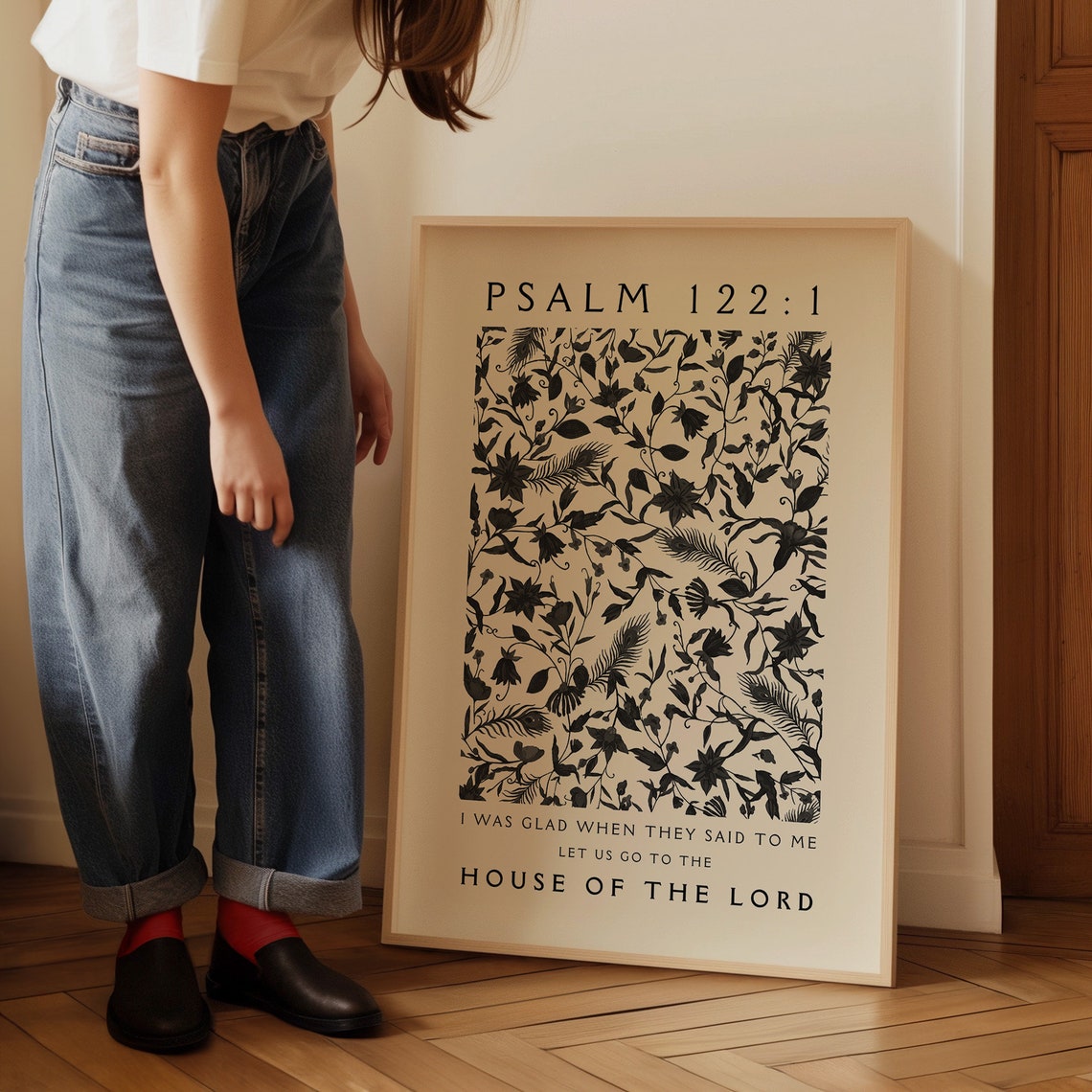 Psalm 122 1 House Of The Lord Black Botanical Floral Pattern Poster - Image 3