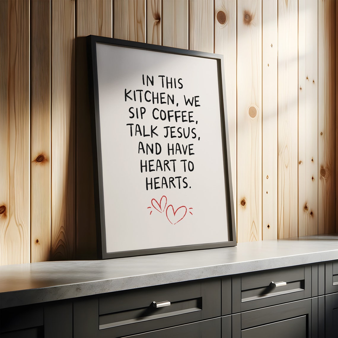 In This Kitchen We Sip Coffee Talk Jesus Hand Lettered Art Poster - Image 4