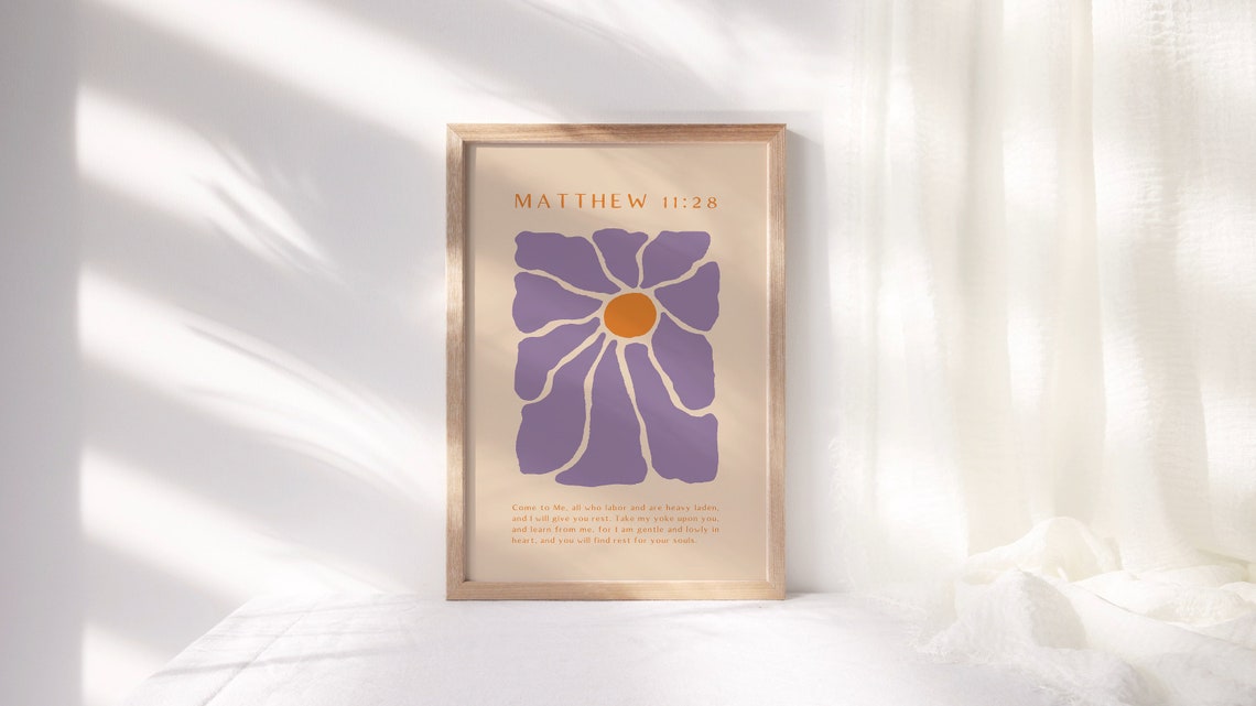 Matthew 11 Come to Me Purple Abstract Flower Christian Rest Poster - Image 2