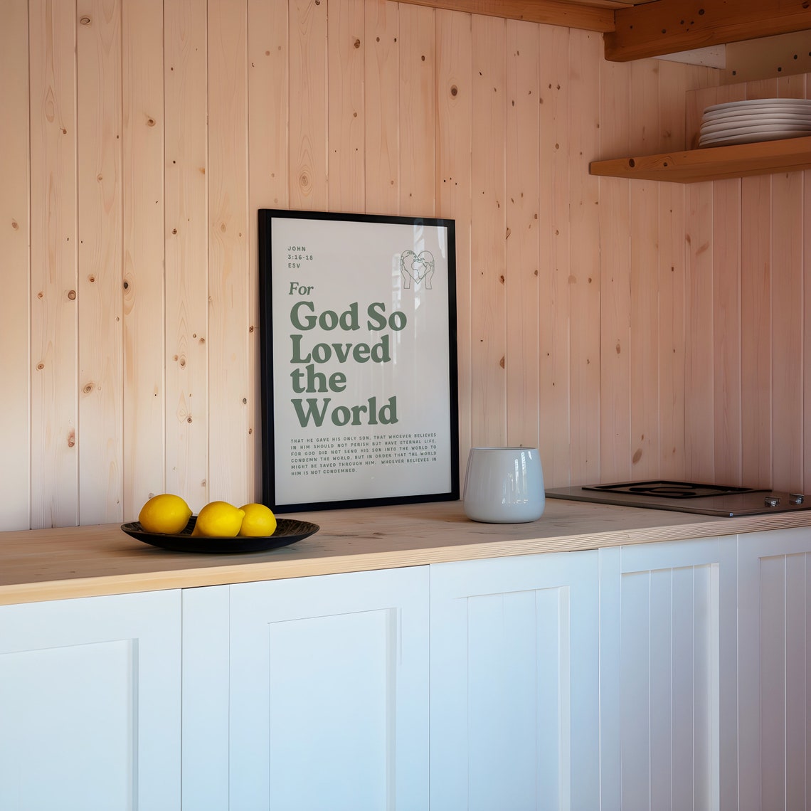 John 316 Retro Kitchen Print Sage Green Wall Art Dorm Room Essentials Christian Wall Art Scripture Wall Art Gift Art - Image 3