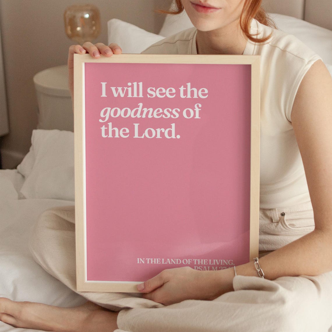 I Will See The Goodness Of The Lord Pink Psalm 27 Typography Poster - Image 3