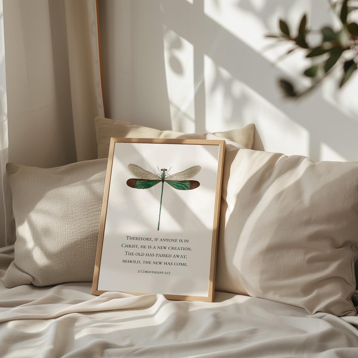 New Creation 2 Corinthians 5:17 Green Dragonfly Illustration Poster - Image 3