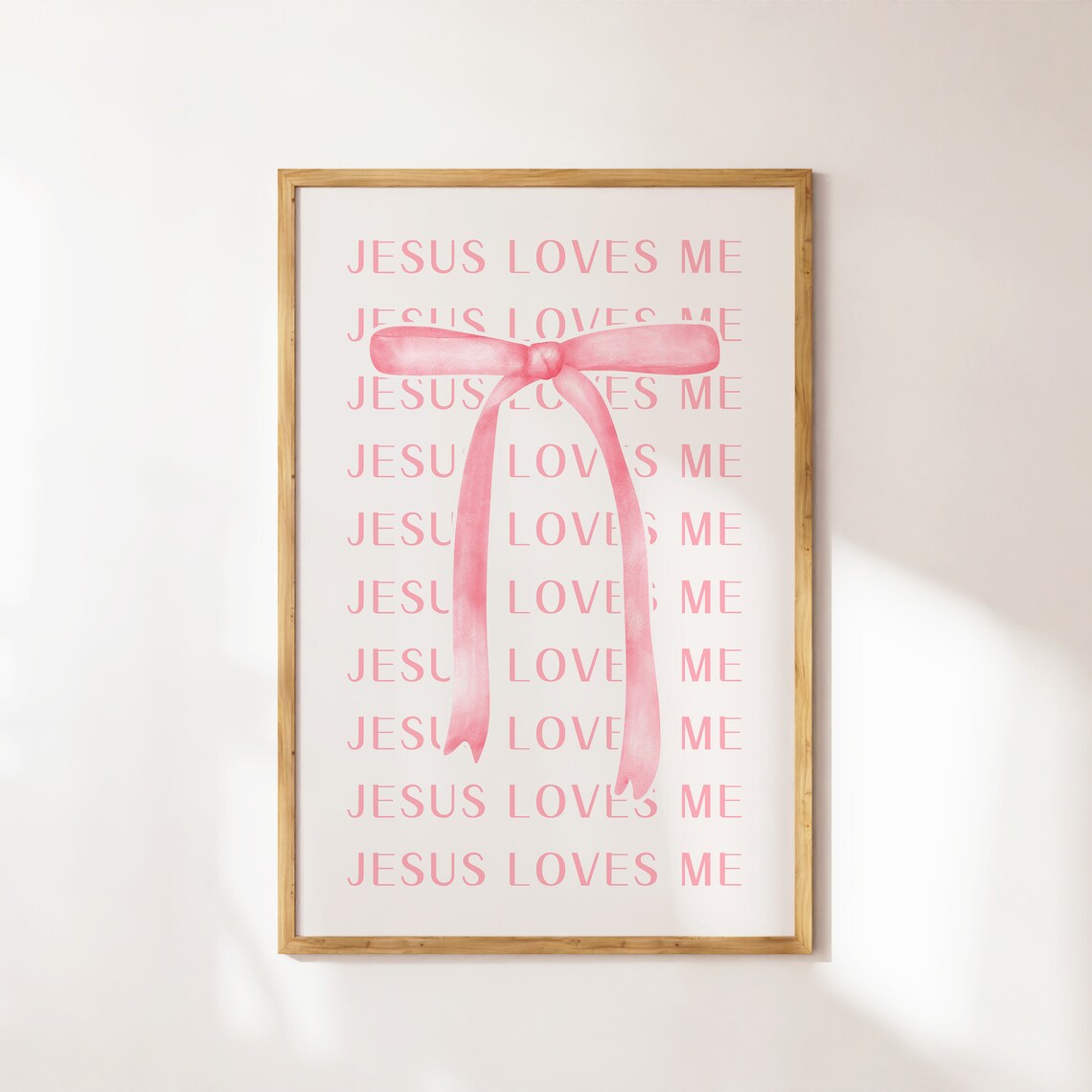 Jesus Loves Me Pink Bow Watercolor Christian Nursery Wall Poster