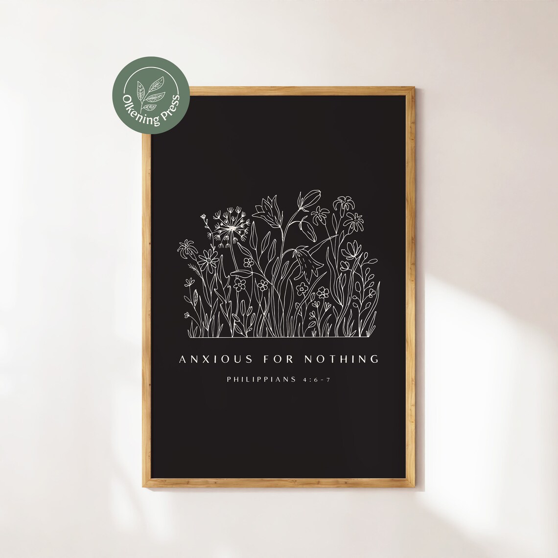 Anxious for Nothing Philippians 4:6-7 Dark Botanical Line Art Flower Poster - Image 4