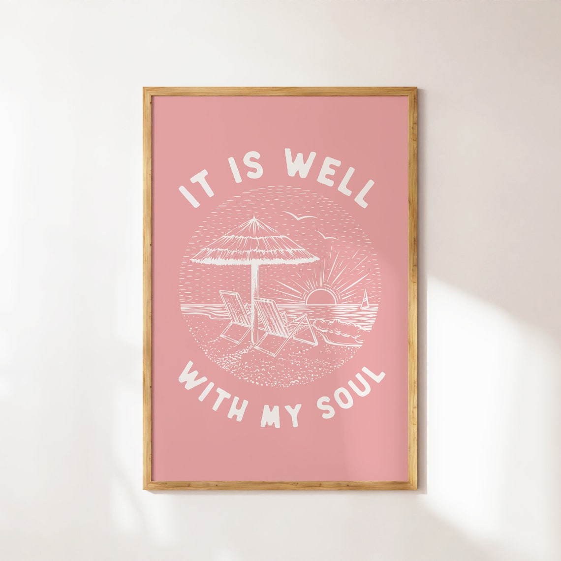 It Is Well With My Soul Beach Sunset Pink Vintage Line Poster