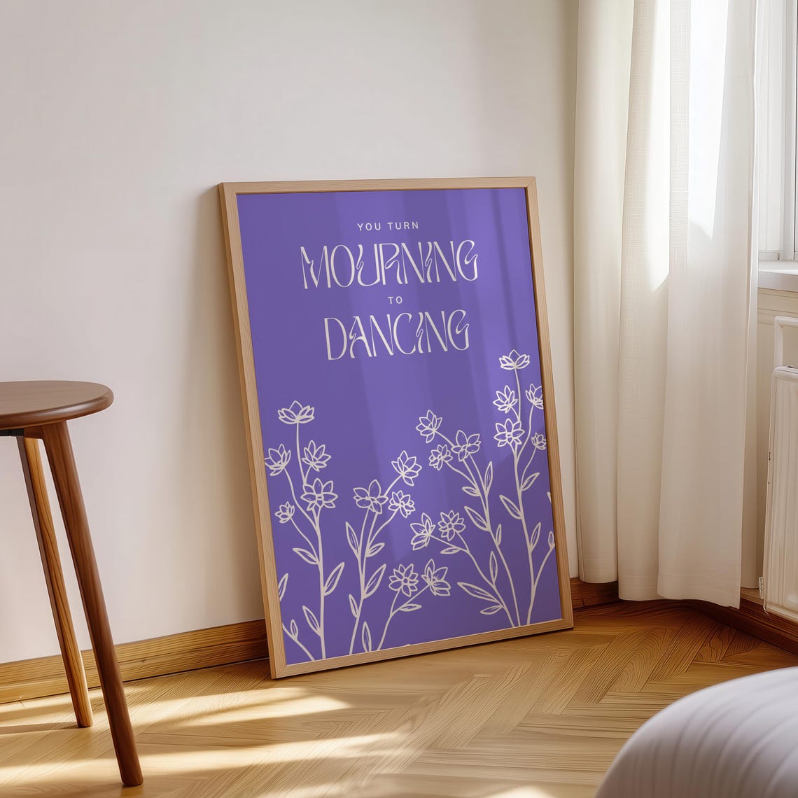 You Turn Mourning to Dancing Purple Wildflower Line Art Poster - Image 3