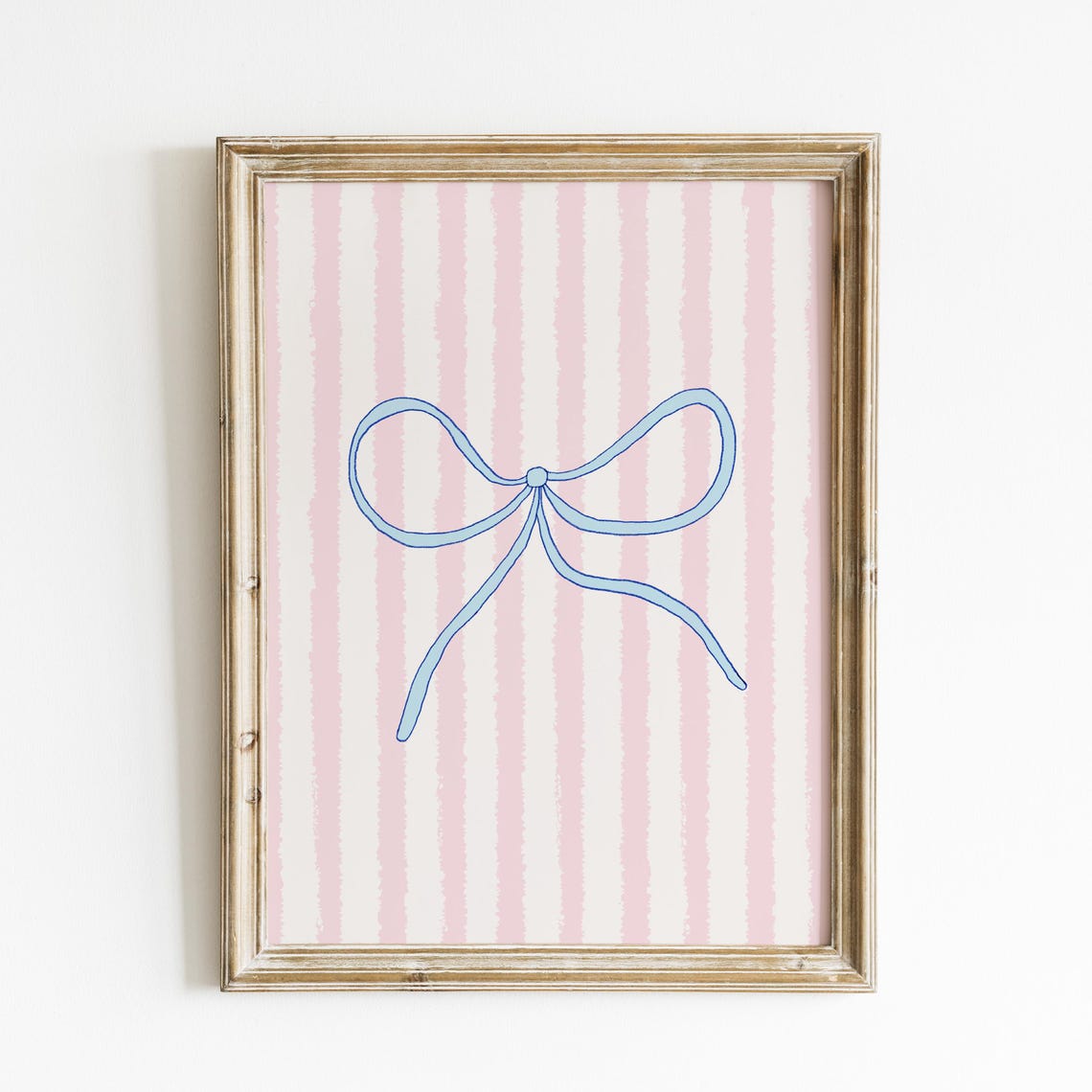 Coquette Blue Bow Pink Striped Girls Bedroom Wall Decor Print