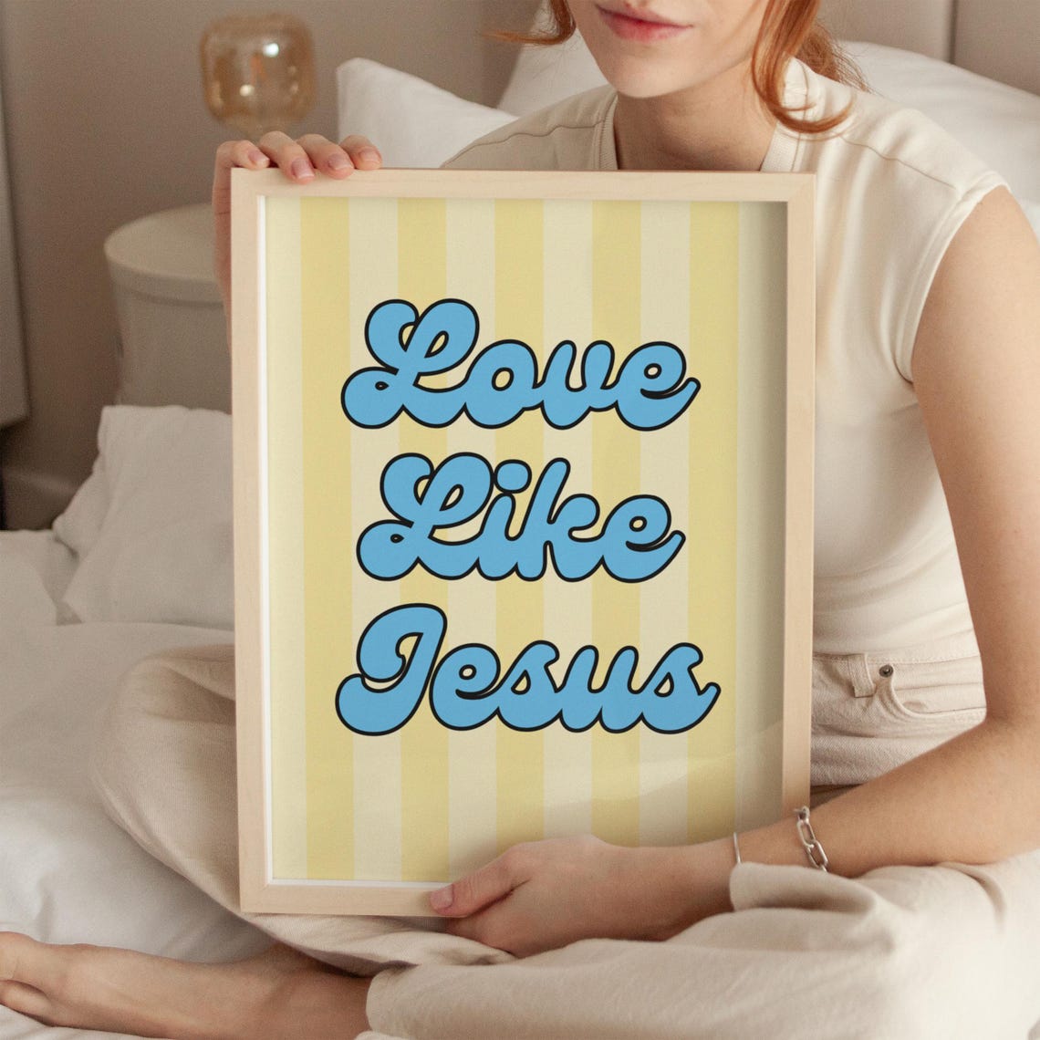 Love Like Jesus Retro Bubble Letter Striped Yellow Blue Poster - Image 4