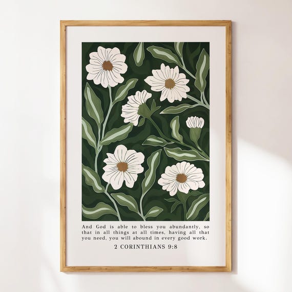 2 Corinthians 98 Christian Wall Art Flower Market Print Bible Verse Wall Art Trendy Apartment Decor Wall Art Housewarming Gift