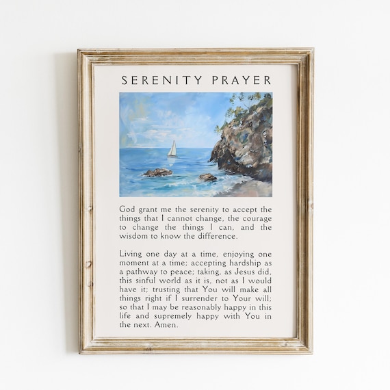 Serenity Prayer Full Text Sailboat Coastal Painting Inspirational Poster