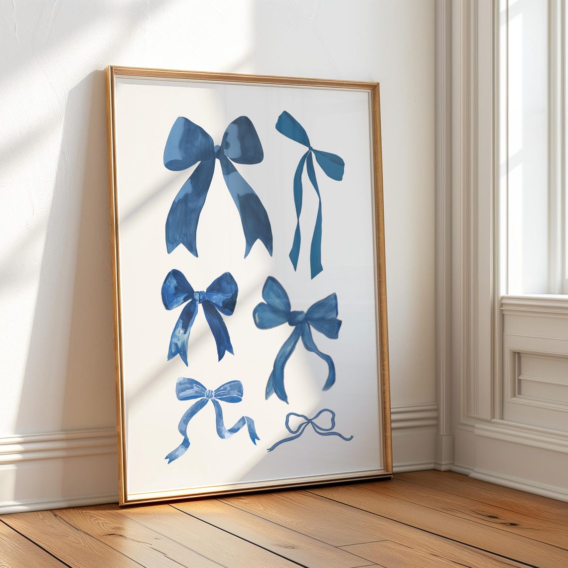 Blue Watercolor Ribbon Bows Coquette Aesthetic Trendy Girl Poster