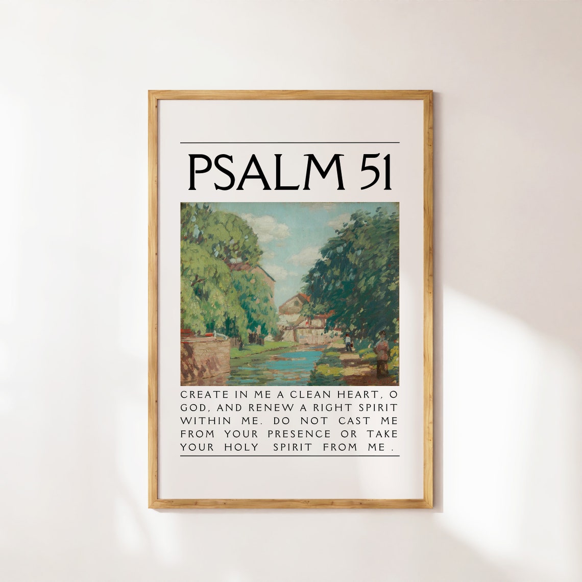 Psalm 51 Create in Me a Clean Heart Vintage River Scene Art Poster