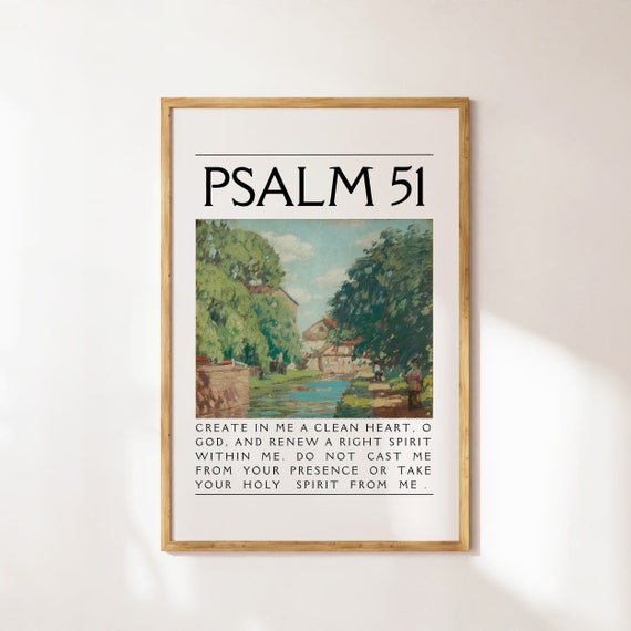 Psalm 51 Vintage Garden Painting Christian Wall Art Bible Verse Home Decor Landscape Mural Apartment Decor Art For Christian