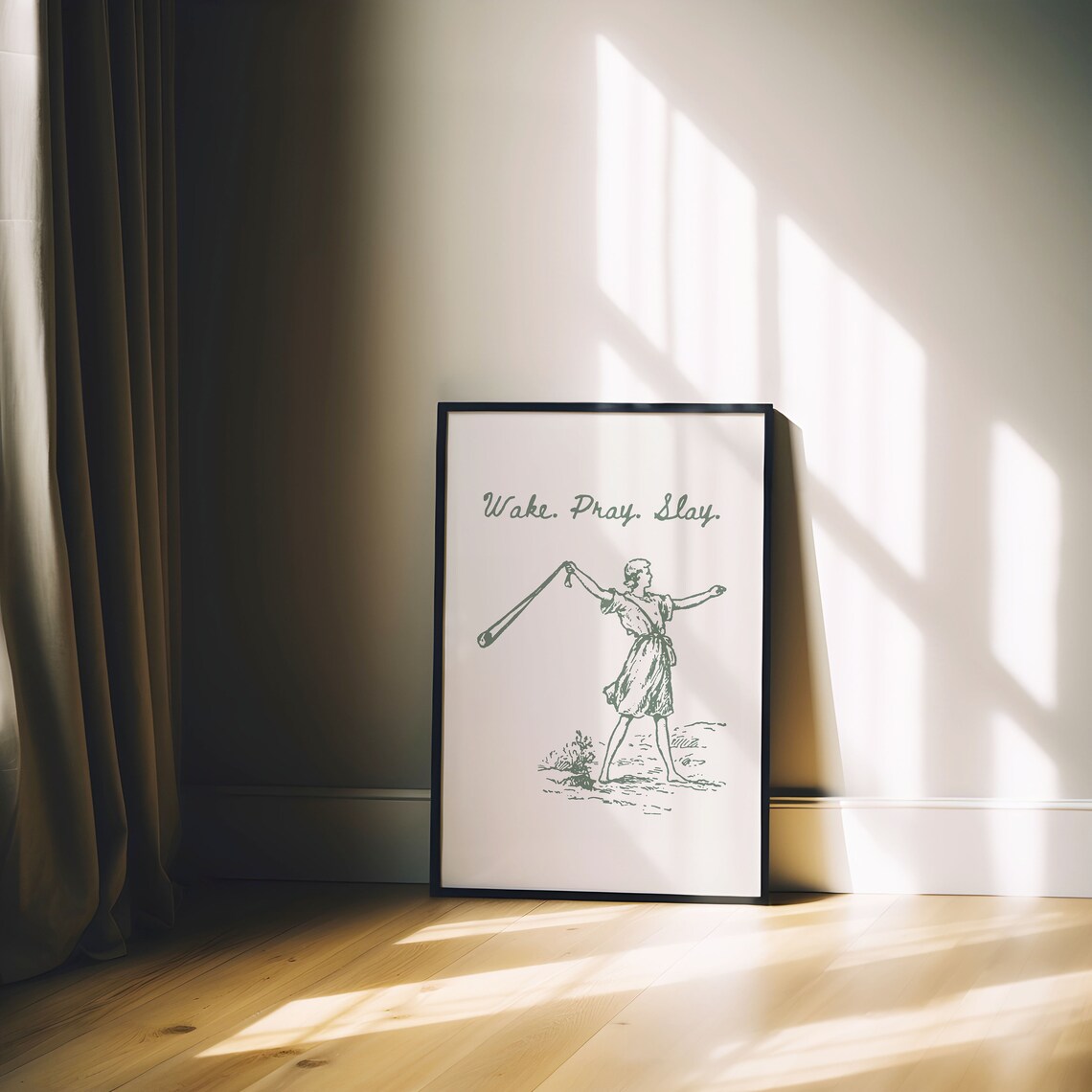 Wake Pray Slay Christian Quote Poster, Vintage Humor - Image 4