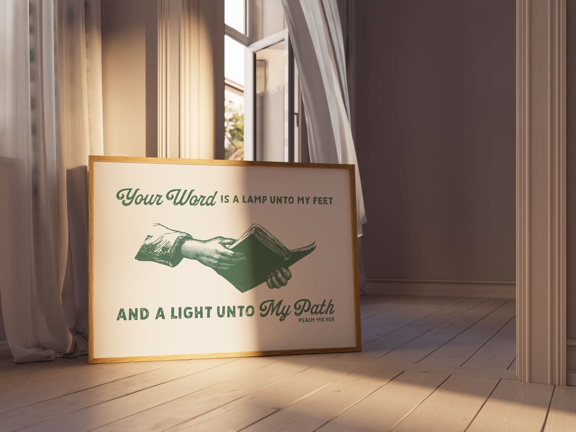 Psalm 119 Lamp Unto My Feet Vintage Sage Green Scripture Poster - Image 3