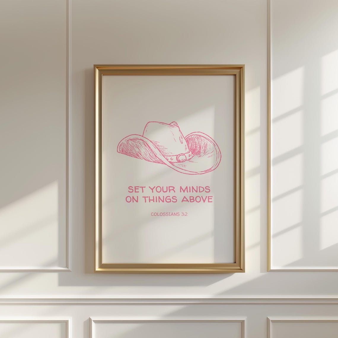 Colossians 3:2 Cowboy Hat Pink Line Art Christian Verse Wall Poster - Image 2