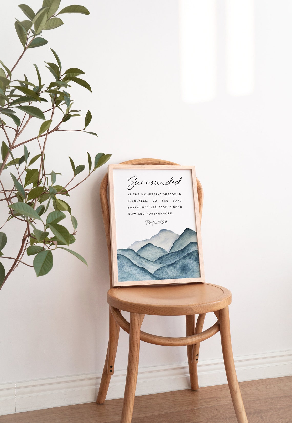 Surrounded Psalm 125:2 Watercolor Mountain Landscape Christian Poster - Image 3