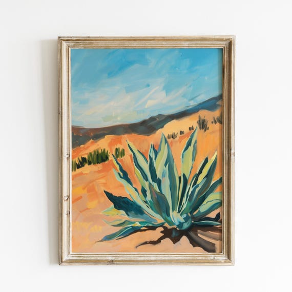 Western Wall Art Agave Painting Wall Art For Living Room Rustic Art Print For Trendy Apartment Decor Housewarming Gift Poster