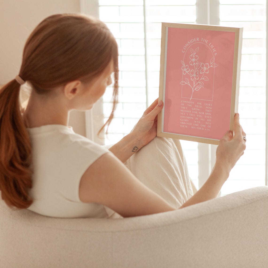 Consider The Lilies Matthew 6:26 Coral Arch Botanical Poster - Image 2