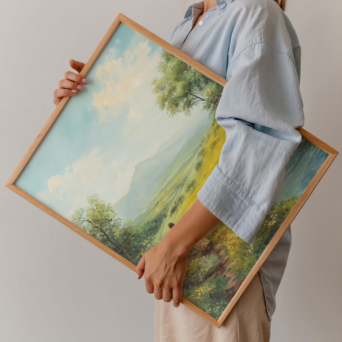 Jesus Walking River Valley Serene Christian Landscape Painting Poster - Image 3