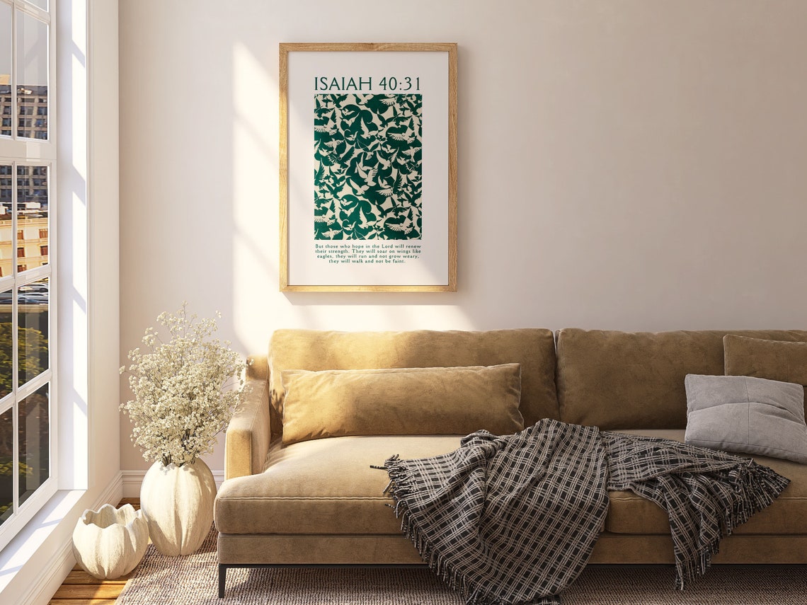 Isaiah 40 Wings Like Eagles Green Bird Pattern Scripture Poster - Image 4
