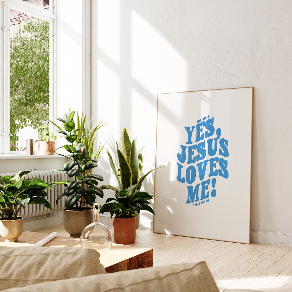 Yes Jesus Loves Me Blue Bold Retro Typography Christian Poster - Image 3