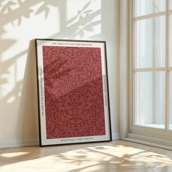 Psalm 27 Vintage Coquette Room Decor Christian Wall Art William Morris Floral Pattern Maximalist Wall Art Bible Verse Print