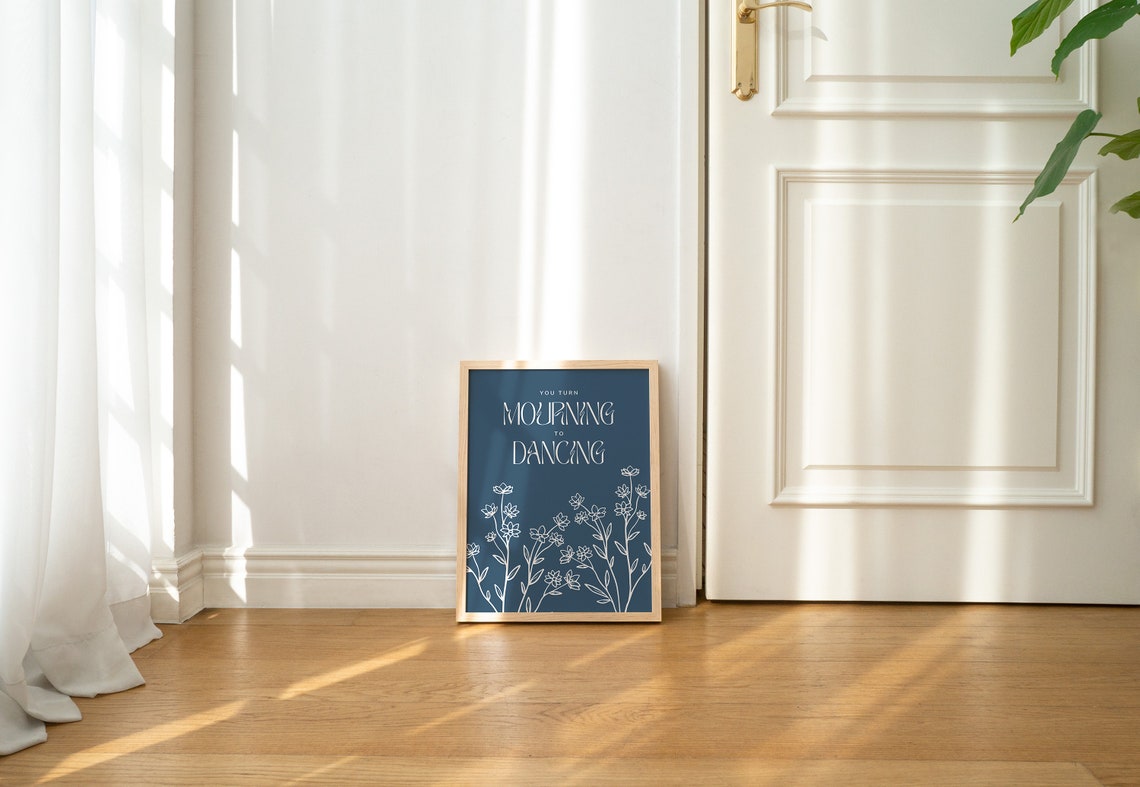 You Turn Mourning to Dancing Navy Floral Christian Worship Print Art - Image 2