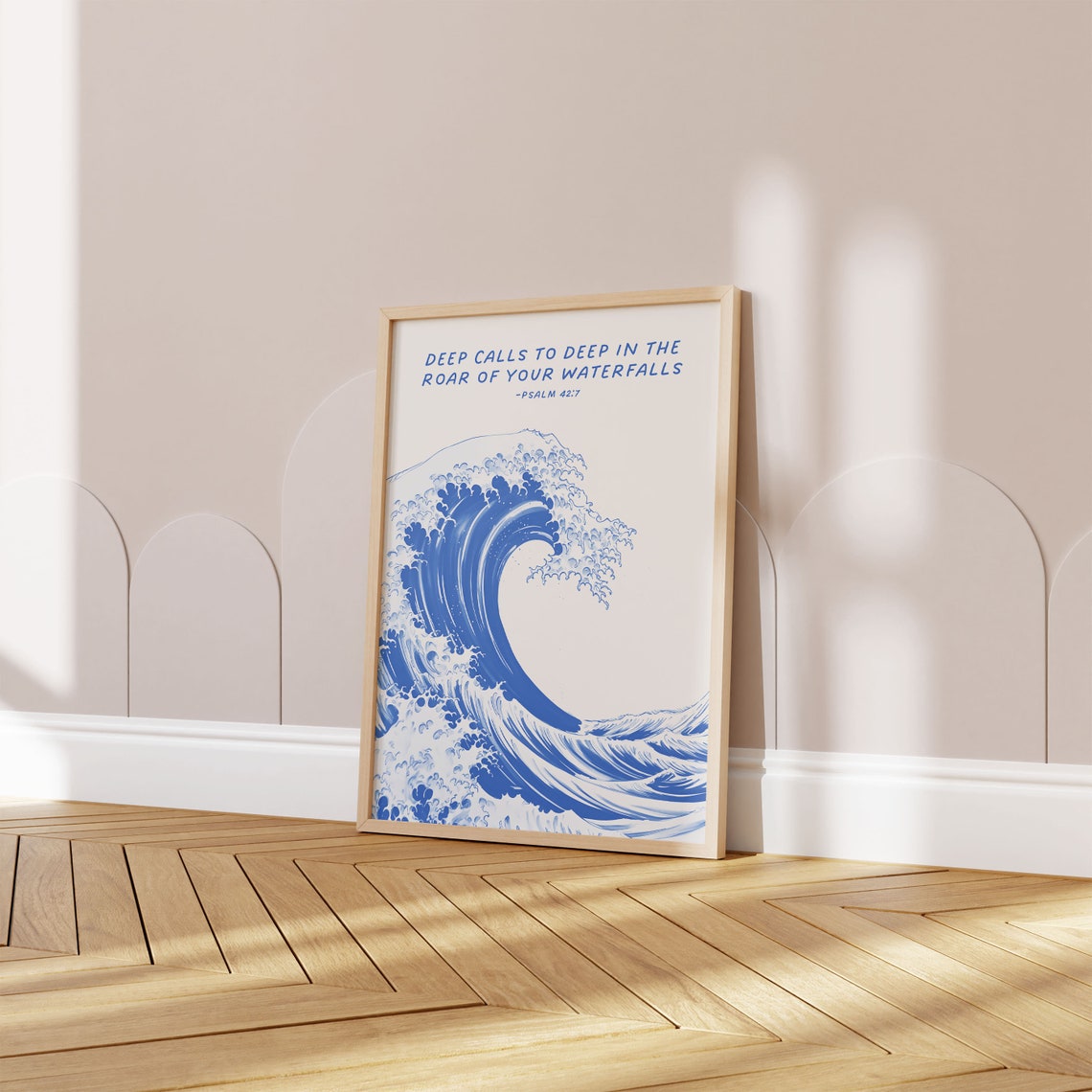 Psalm 42 Deep Calls to Deep Blue Wave Scripture Verse Poster - Image 4