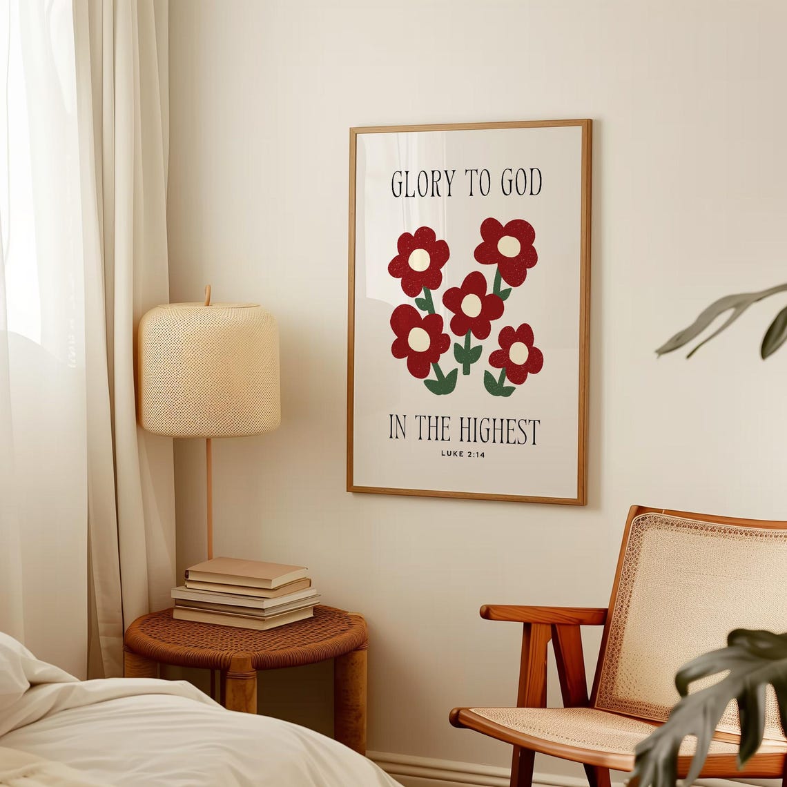 Glory To God In The Highest Luke 2:14 Red Retro Flower Poster - Image 2