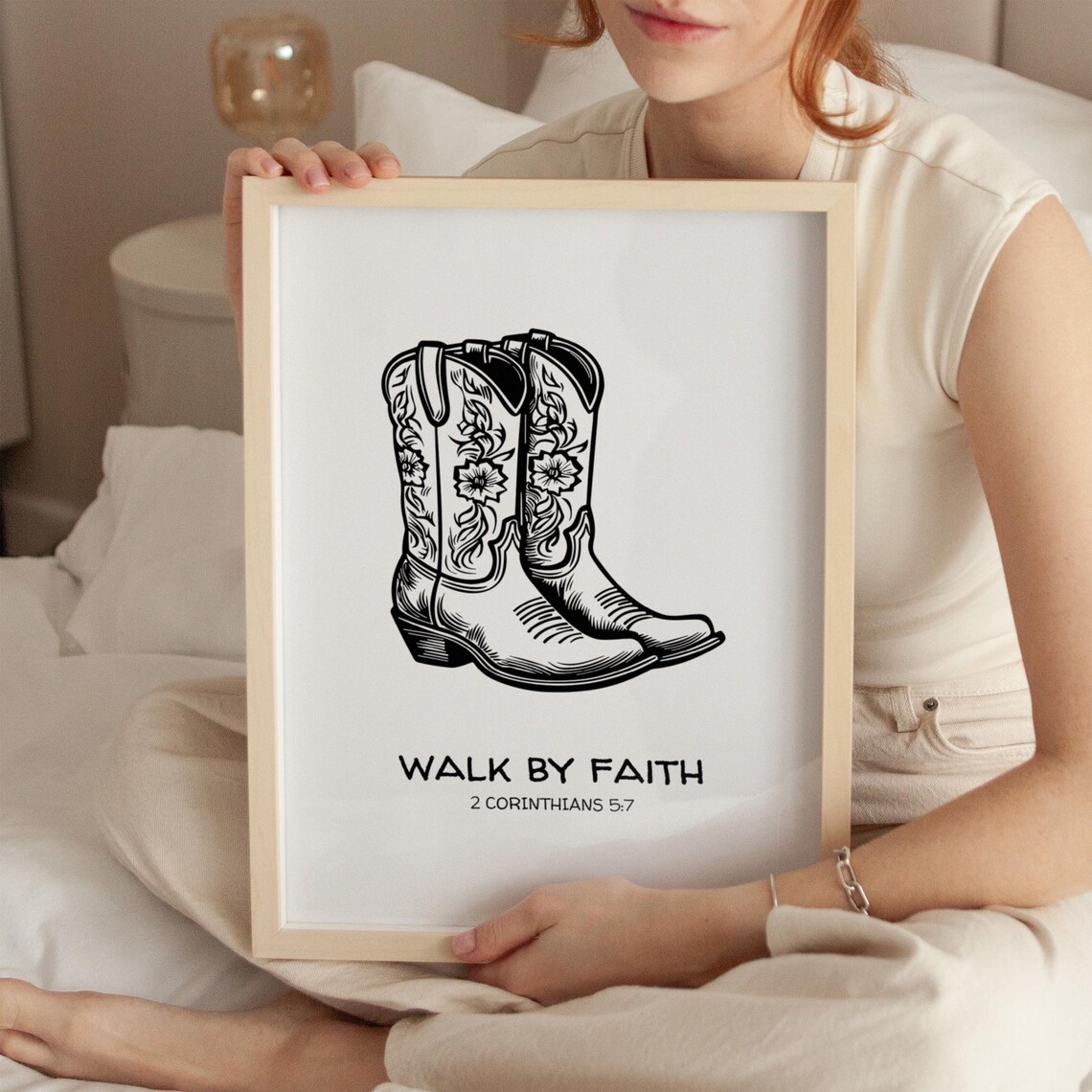 Walk by Faith Black Cowboy Boots Christian Verse Bible Quote Poster - Image 2