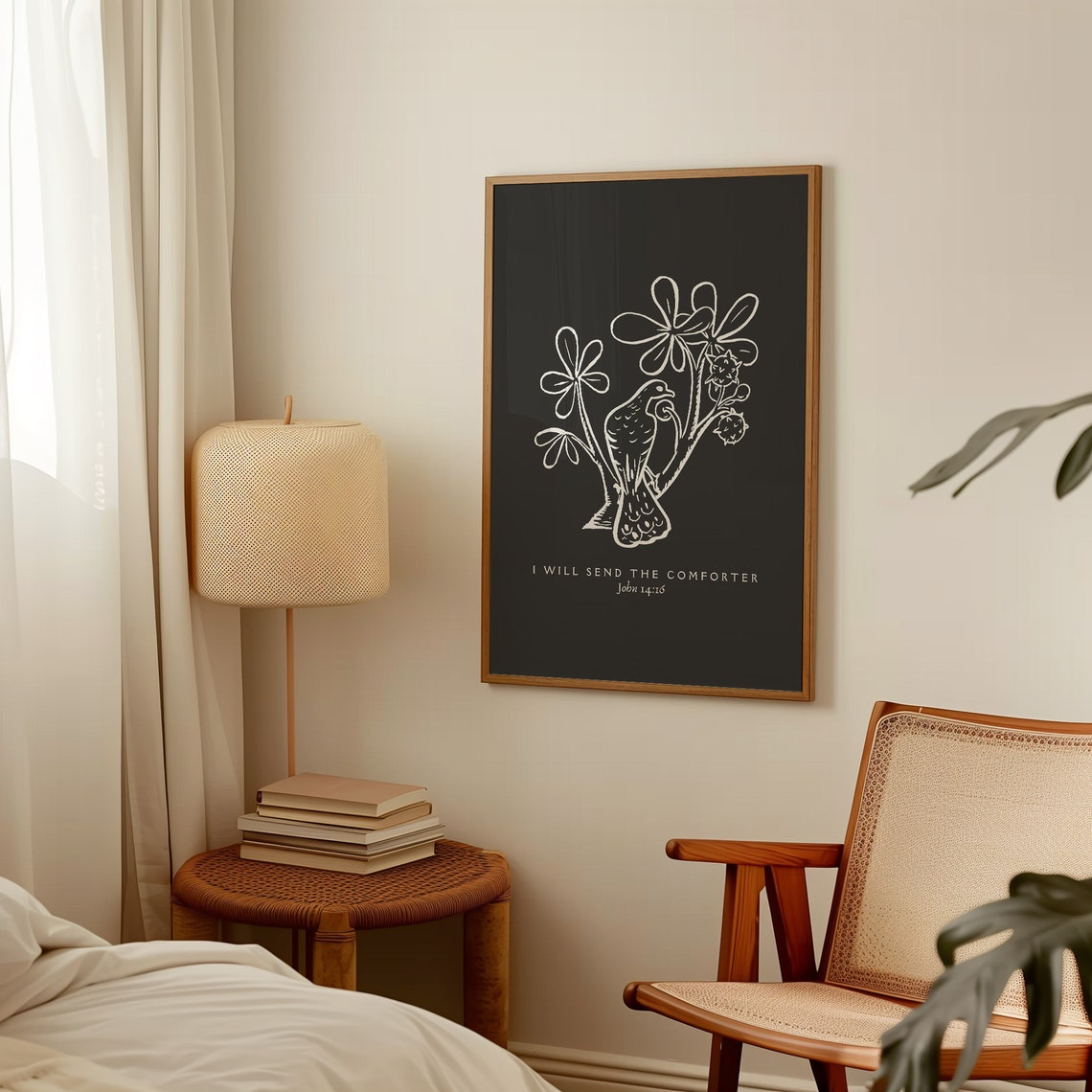 I Will Send The Comforter John 14 16 Dove Floral Black Poster - Image 4
