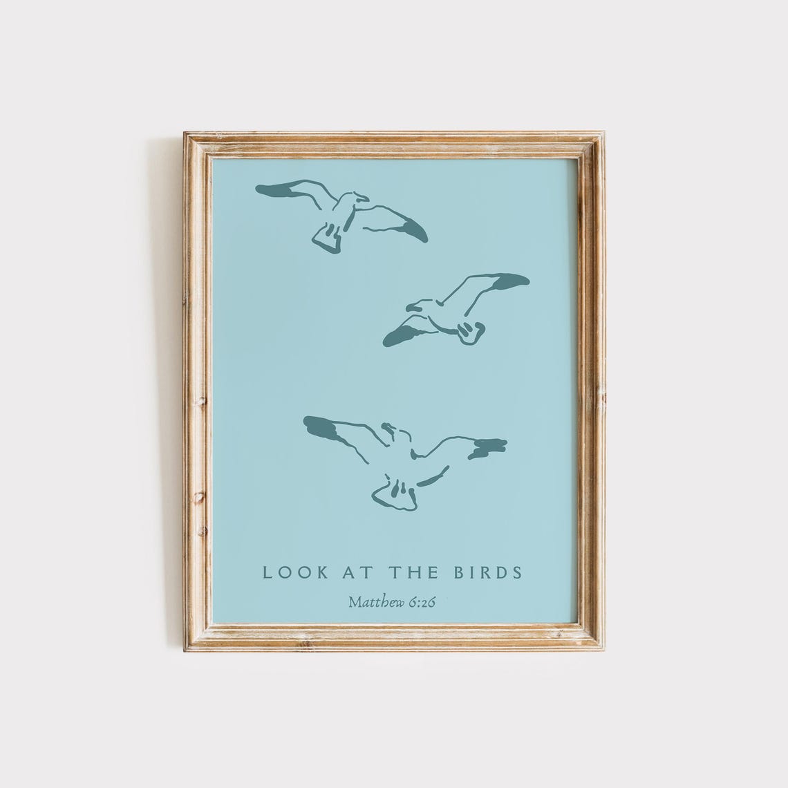 Look At The Birds Matthew 6 26 Sky Blue Seagull Coastal Verse Poster - Image 4