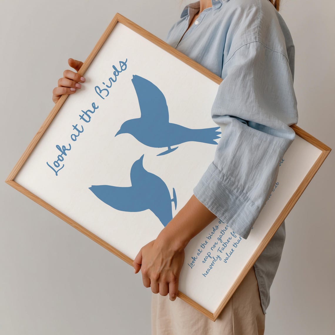 Look At The Birds Matthew 6:26 Blue Bird Silhouette Faith Poster - Image 2