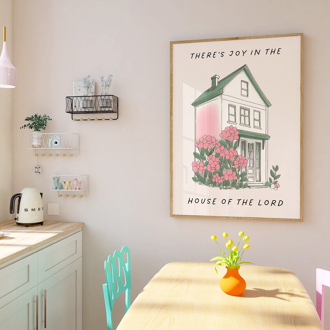 There Is Joy in the House of the Lord Cottage Floral Illustration Art Poster - Image 2