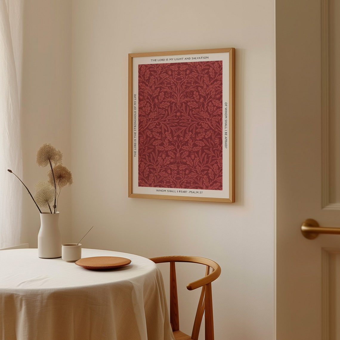 Psalm 27 Whom Shall I Fear Deep Red Botanical Pattern Poster Art - Image 4