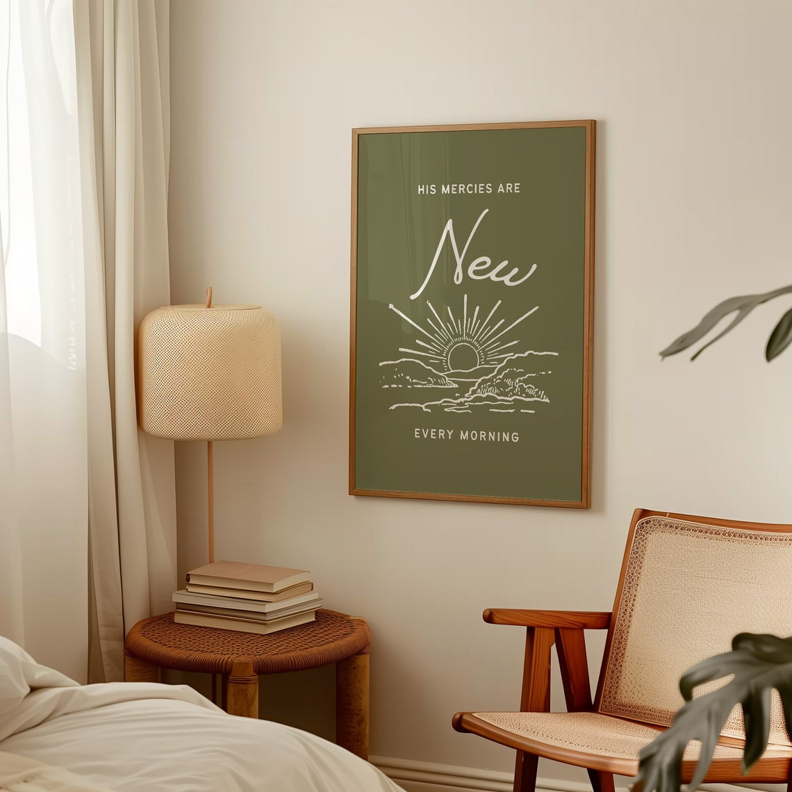 His Mercies Are New Every Morning Sunrise Line Art Olive Poster - Image 4